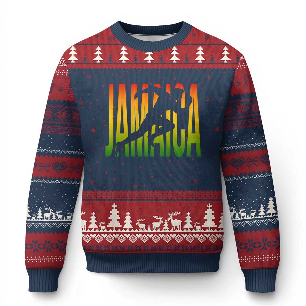Jamaica Track And Field Ugly Christmas Sweater Retro Vintage Sport Jamaican Flag TS10 Navy Red Print Your Wear