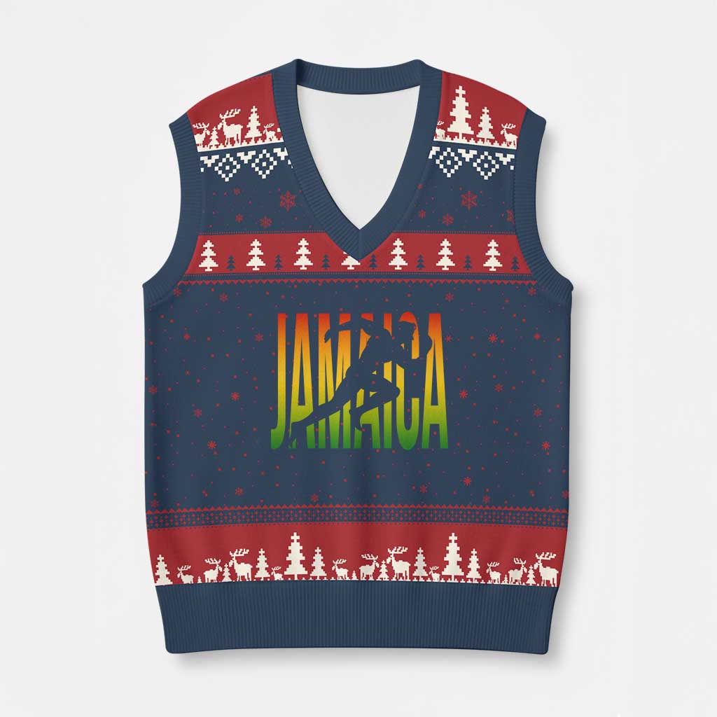 Jamaica Track And Field V-Neck Knit Sweater Vest Retro Vintage Sport Jamaican Flag TS10 Navy Red Print Your Wear