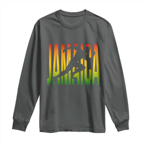 Jamaica Track And Field Long Sleeve Shirt Retro Vintage Sport Jamaican Flag TS10 Dark Heather Print Your Wear