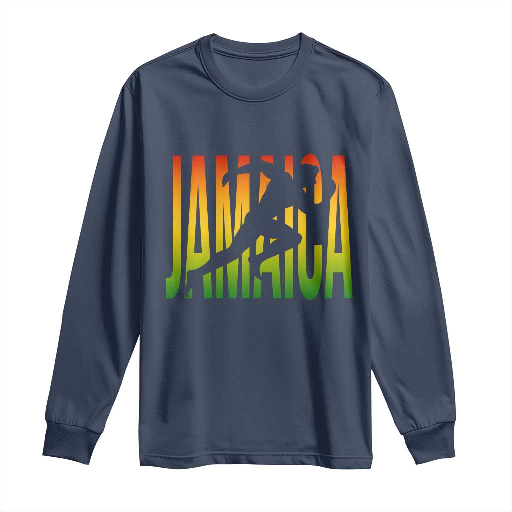 Jamaica Track And Field Long Sleeve Shirt Retro Vintage Sport Jamaican Flag TS10 Navy Print Your Wear