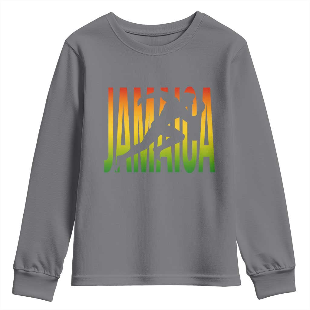 Jamaica Track And Field Youth Sweatshirt Retro Vintage Sport Jamaican Flag TS10 Charcoal Print Your Wear