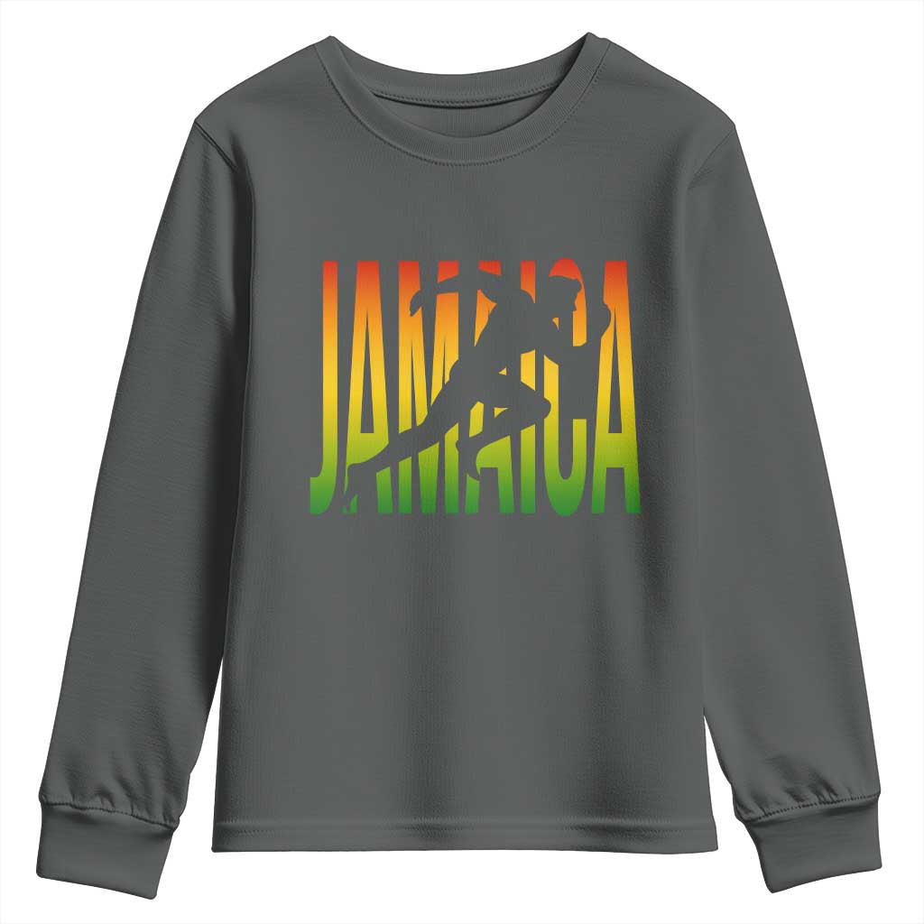 Jamaica Track And Field Youth Sweatshirt Retro Vintage Sport Jamaican Flag TS10 Dark Heather Print Your Wear
