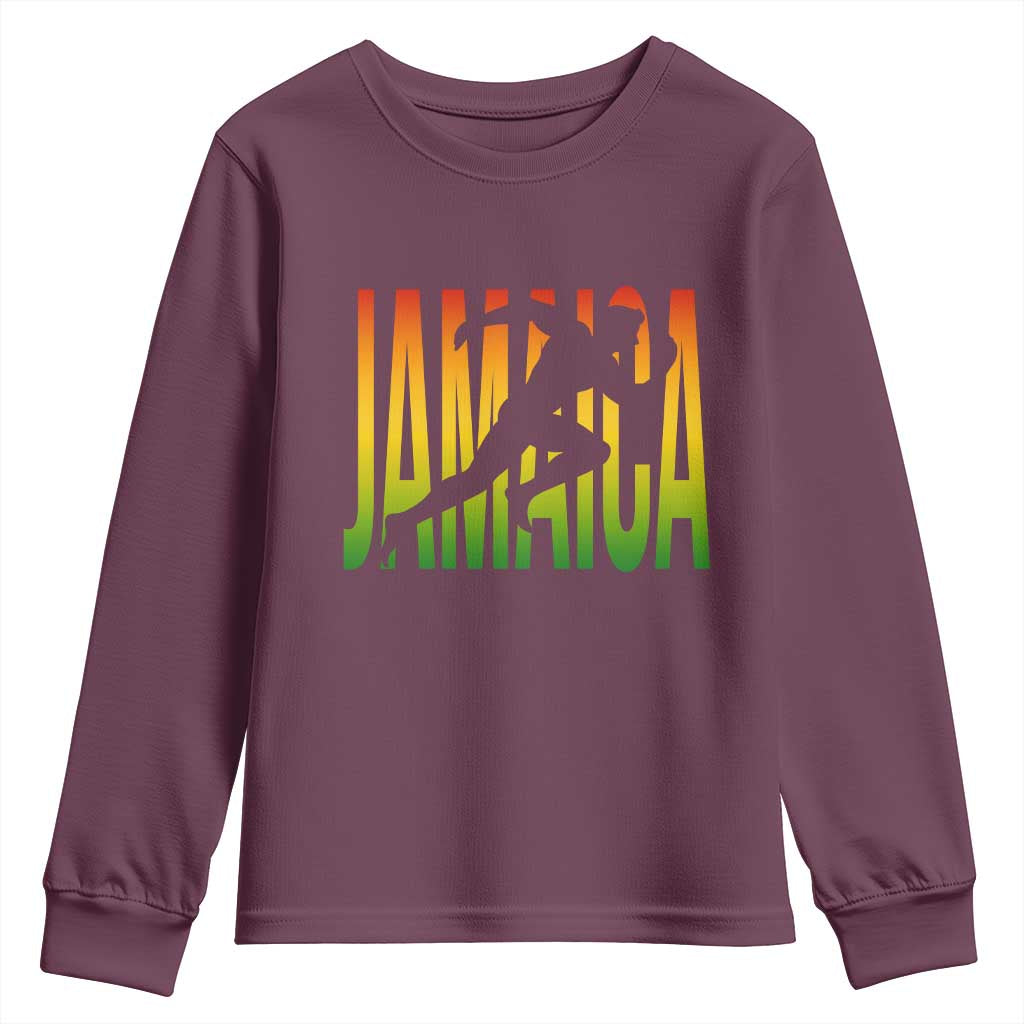 Jamaica Track And Field Youth Sweatshirt Retro Vintage Sport Jamaican Flag TS10 Maroon Print Your Wear