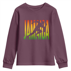 Jamaica Track And Field Youth Sweatshirt Retro Vintage Sport Jamaican Flag TS10 Maroon Print Your Wear