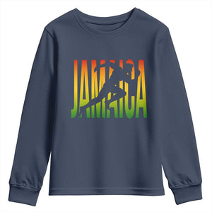 Jamaica Track And Field Youth Sweatshirt Retro Vintage Sport Jamaican Flag TS10 Navy Print Your Wear