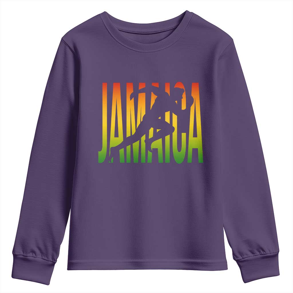 Jamaica Track And Field Youth Sweatshirt Retro Vintage Sport Jamaican Flag TS10 Purple Print Your Wear