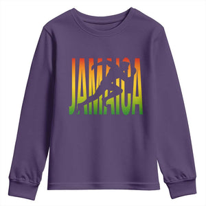 Jamaica Track And Field Youth Sweatshirt Retro Vintage Sport Jamaican Flag TS10 Purple Print Your Wear