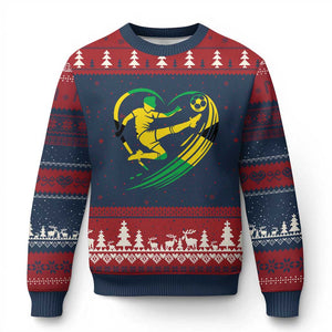 Jamaica Soccer Ugly Christmas Sweater Jamaican Flag Reggae Football Caribbean Pride TS10 Navy Red Print Your Wear