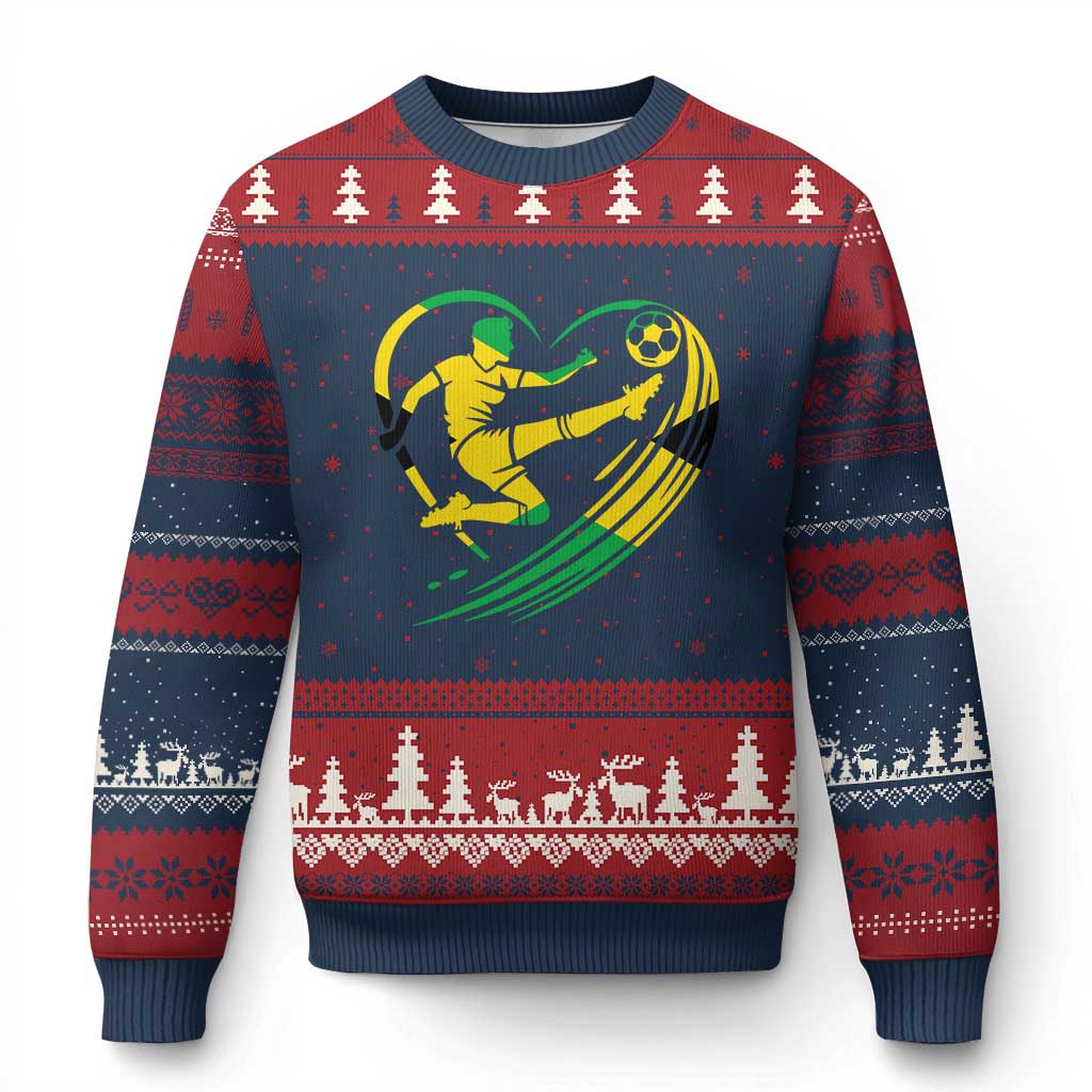 Jamaica Soccer Ugly Christmas Sweater Jamaican Flag Reggae Football Caribbean Pride TS10 Navy Red Print Your Wear