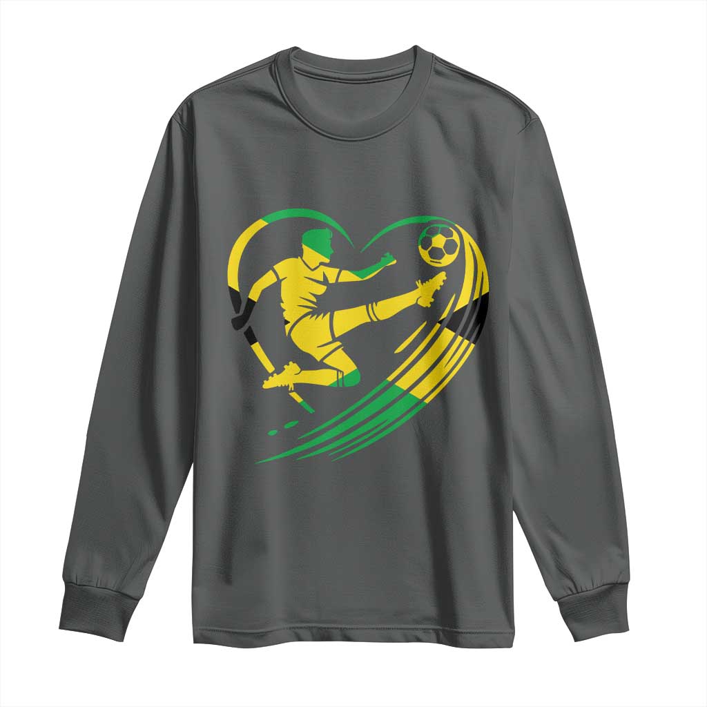 Jamaica Soccer Long Sleeve Shirt Jamaican Flag Reggae Football Caribbean Pride TS10 Dark Heather Print Your Wear