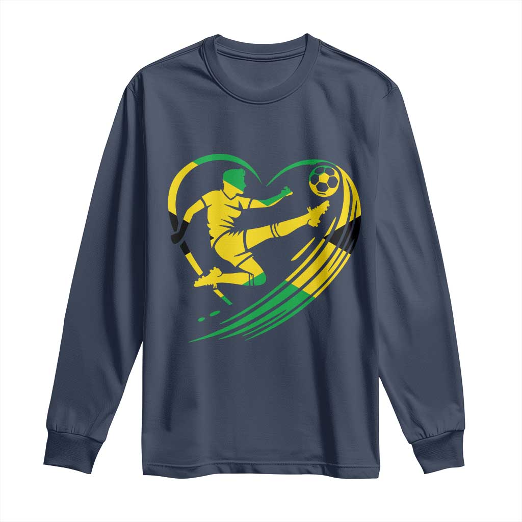 Jamaica Soccer Long Sleeve Shirt Jamaican Flag Reggae Football Caribbean Pride TS10 Navy Print Your Wear