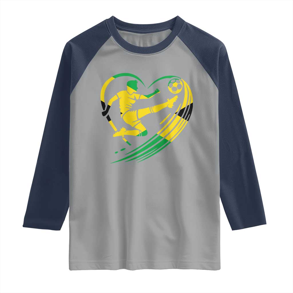 Jamaica Soccer Raglan Shirt Jamaican Flag Reggae Football Caribbean Pride TS10 Sport Gray Navy Print Your Wear