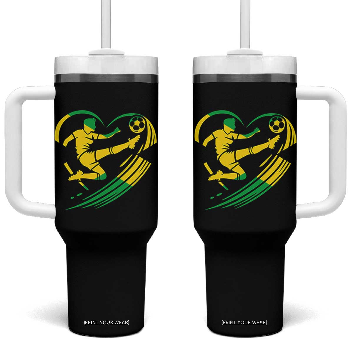 Jamaica Soccer Tumbler With Handle Jamaican Flag Reggae Football Caribbean Pride TS10 One Size: 40 oz Black Print Your Wear