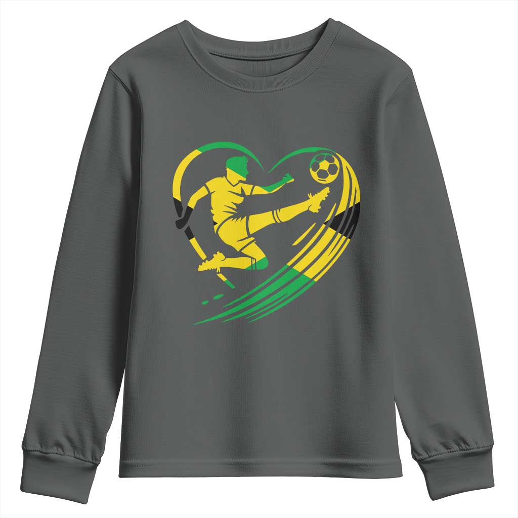 Jamaica Soccer Youth Sweatshirt Jamaican Flag Reggae Football Caribbean Pride TS10 Dark Heather Print Your Wear