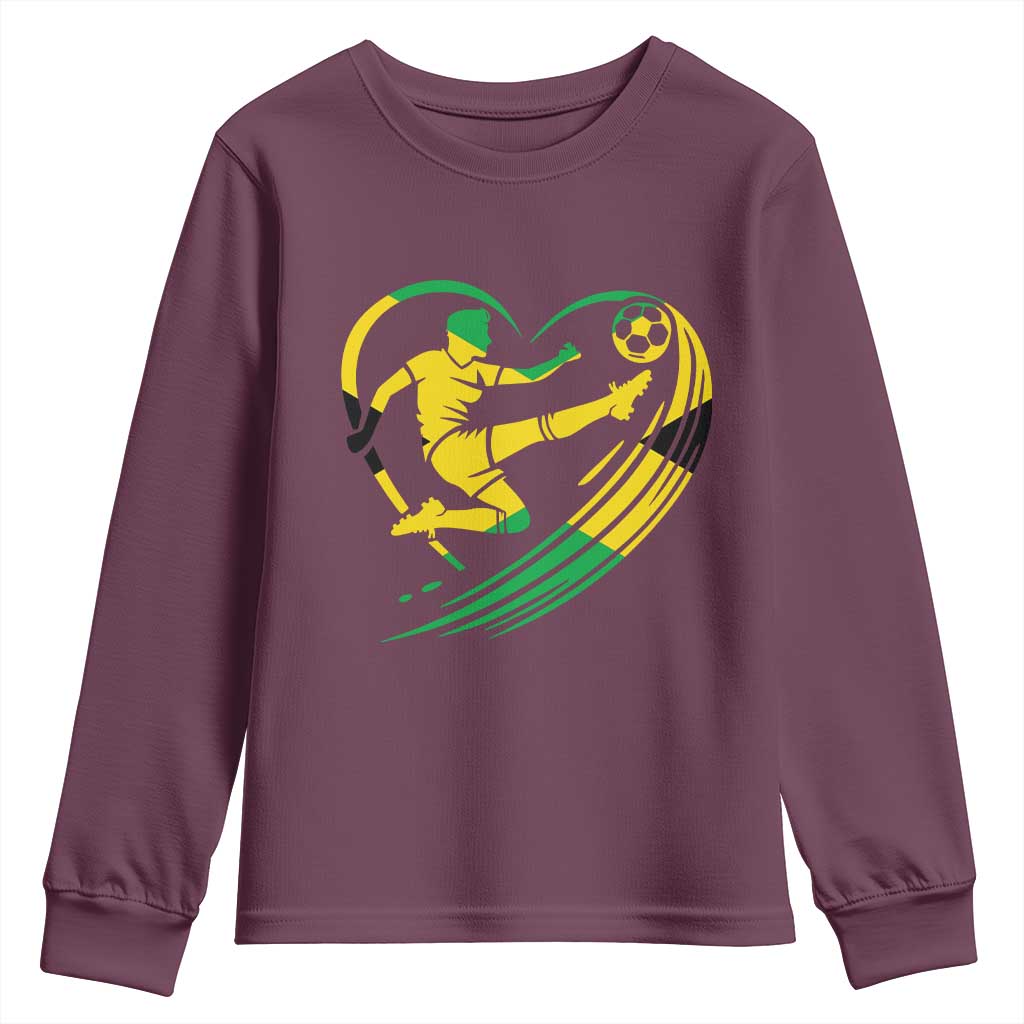 Jamaica Soccer Youth Sweatshirt Jamaican Flag Reggae Football Caribbean Pride TS10 Maroon Print Your Wear