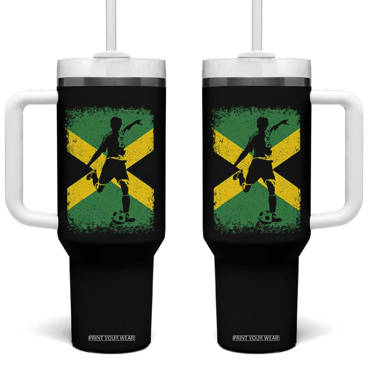 Jamaica Soccer Tumbler With Handle Retro Vintage Watercolors Sport Jamaican Flag TS10 One Size: 40 oz Black Print Your Wear