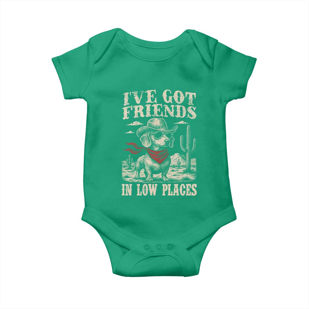 Funny Dachshund Cowboy Baby Onesie Ive Got Friends In Low Places TS10 Irish Green Print Your Wear
