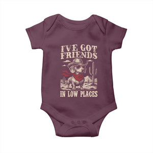 Funny Dachshund Cowboy Baby Onesie Ive Got Friends In Low Places TS10 Maroon Print Your Wear