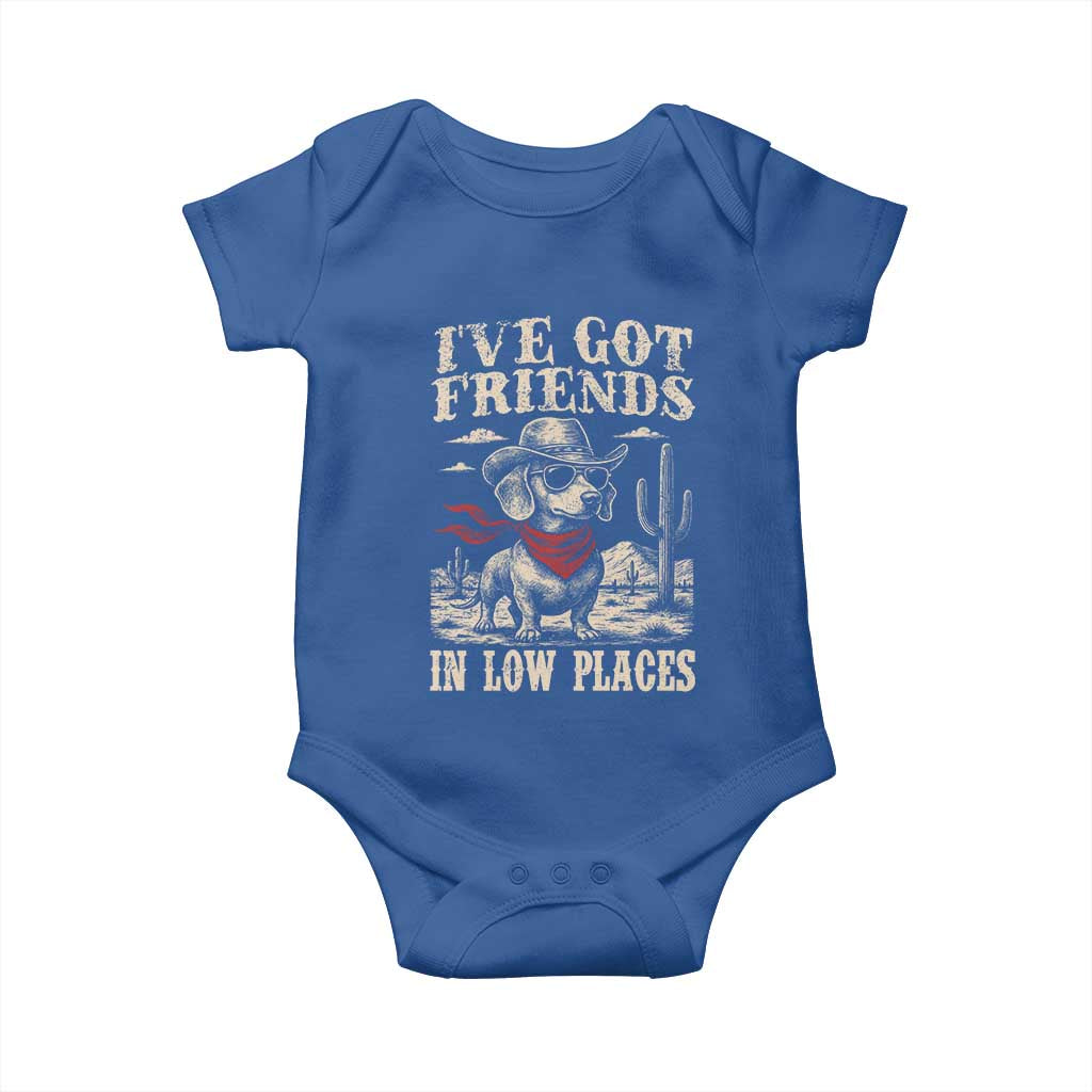 Funny Dachshund Cowboy Baby Onesie Ive Got Friends In Low Places TS10 Royal Blue Print Your Wear