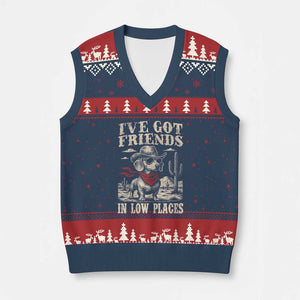 Funny Dachshund Cowboy V-Neck Knit Sweater Vest Ive Got Friends In Low Places TS10 Navy Red Print Your Wear