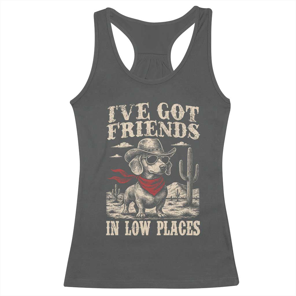 Funny Dachshund Cowboy Racerback Tank Top Ive Got Friends In Low Places TS10 Dark Heather Print Your Wear