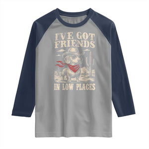 Funny Dachshund Cowboy Raglan Shirt Ive Got Friends In Low Places TS10 Sport Gray Navy Print Your Wear