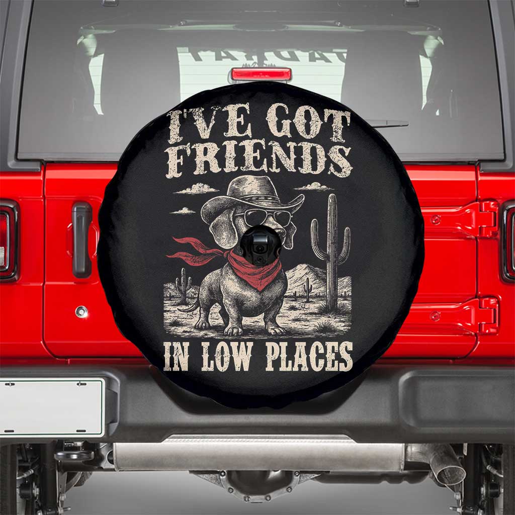 Funny Dachshund Cowboy Spare Tire Cover Ive Got Friends In Low Places TS10 Black Print Your Wear