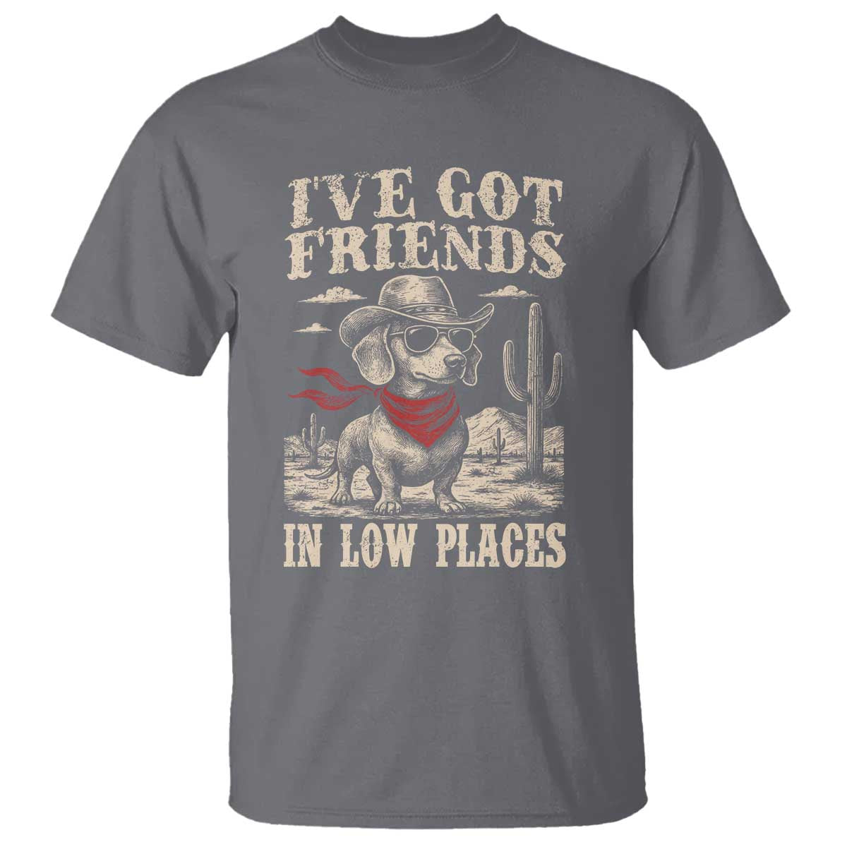 Funny Dachshund Cowboy T Shirt Ive Got Friends In Low Places TS10 Charcoal Print Your Wear