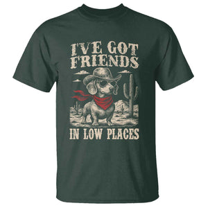 Funny Dachshund Cowboy T Shirt Ive Got Friends In Low Places TS10 Dark Forest Green Print Your Wear