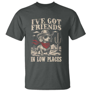 Funny Dachshund Cowboy T Shirt Ive Got Friends In Low Places TS10 Dark Heather Print Your Wear