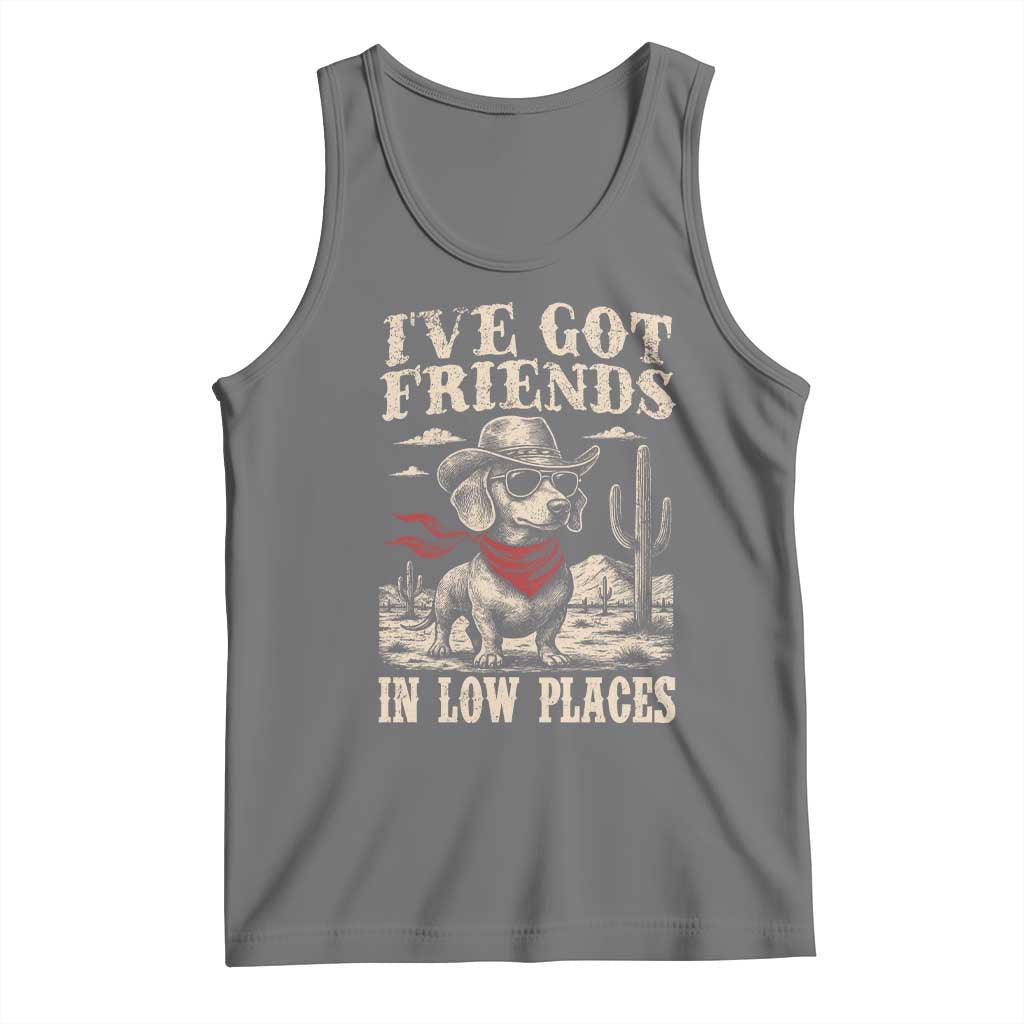 Funny Dachshund Cowboy Tank Top Ive Got Friends In Low Places TS10 Black Heather Print Your Wear
