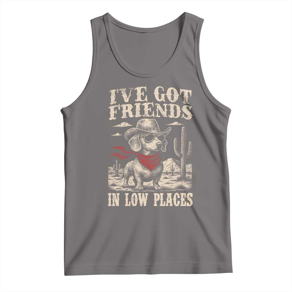 Funny Dachshund Cowboy Tank Top Ive Got Friends In Low Places TS10 Deep Heather Print Your Wear