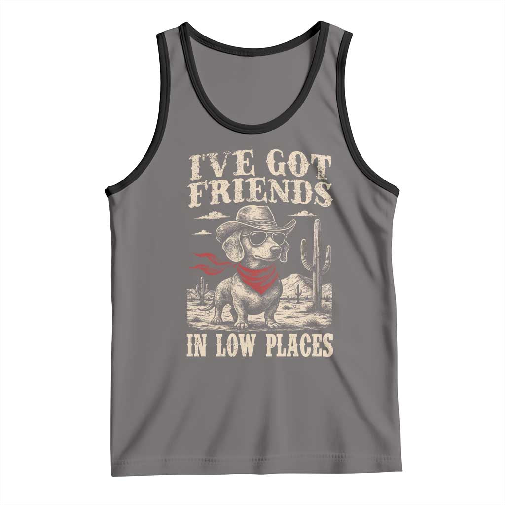 Funny Dachshund Cowboy Tank Top Ive Got Friends In Low Places TS10 Deep Heather Black Print Your Wear