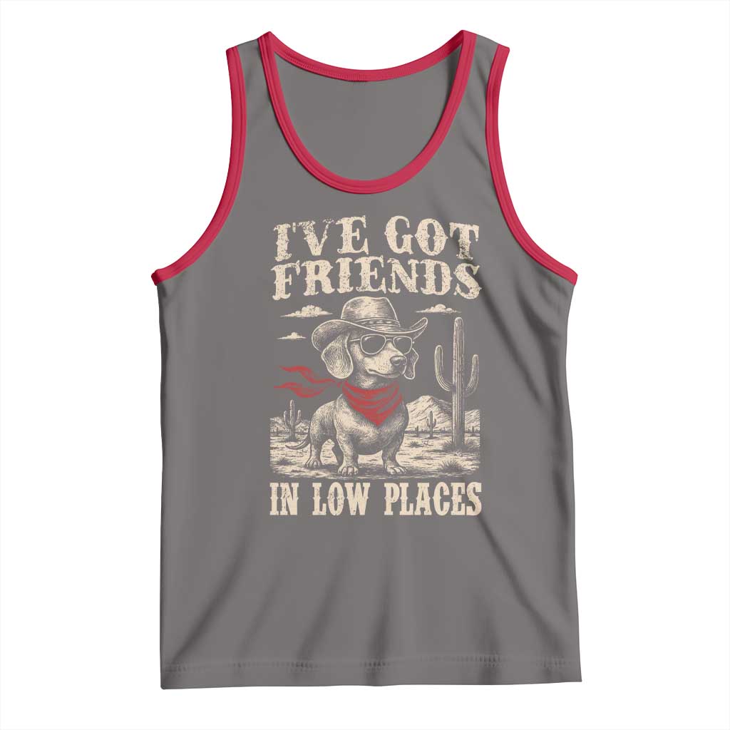 Funny Dachshund Cowboy Tank Top Ive Got Friends In Low Places TS10 Deep Heather Red Print Your Wear