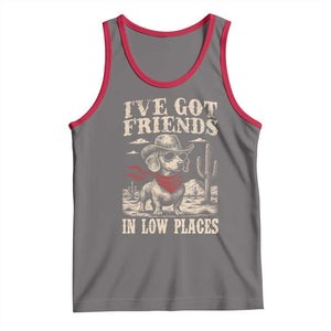 Funny Dachshund Cowboy Tank Top Ive Got Friends In Low Places TS10 Deep Heather Red Print Your Wear