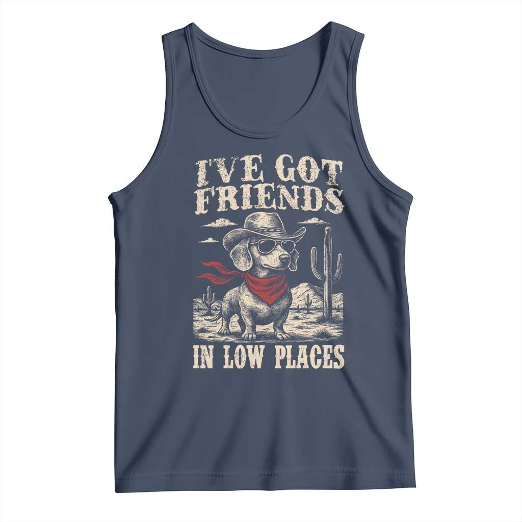 Funny Dachshund Cowboy Tank Top Ive Got Friends In Low Places TS10 Navy Print Your Wear