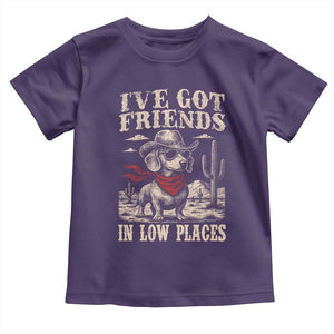 Funny Dachshund Cowboy Toddler T Shirt Ive Got Friends In Low Places TS10 Purple Print Your Wear