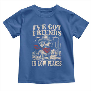 Funny Dachshund Cowboy Toddler T Shirt Ive Got Friends In Low Places TS10 Royal Blue Print Your Wear
