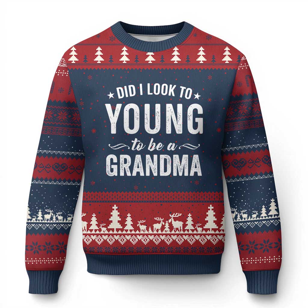 Funny Grandma Ugly Christmas Sweater Did I Look Too Young To Be A Grandma TS10 Navy Red Print Your Wear