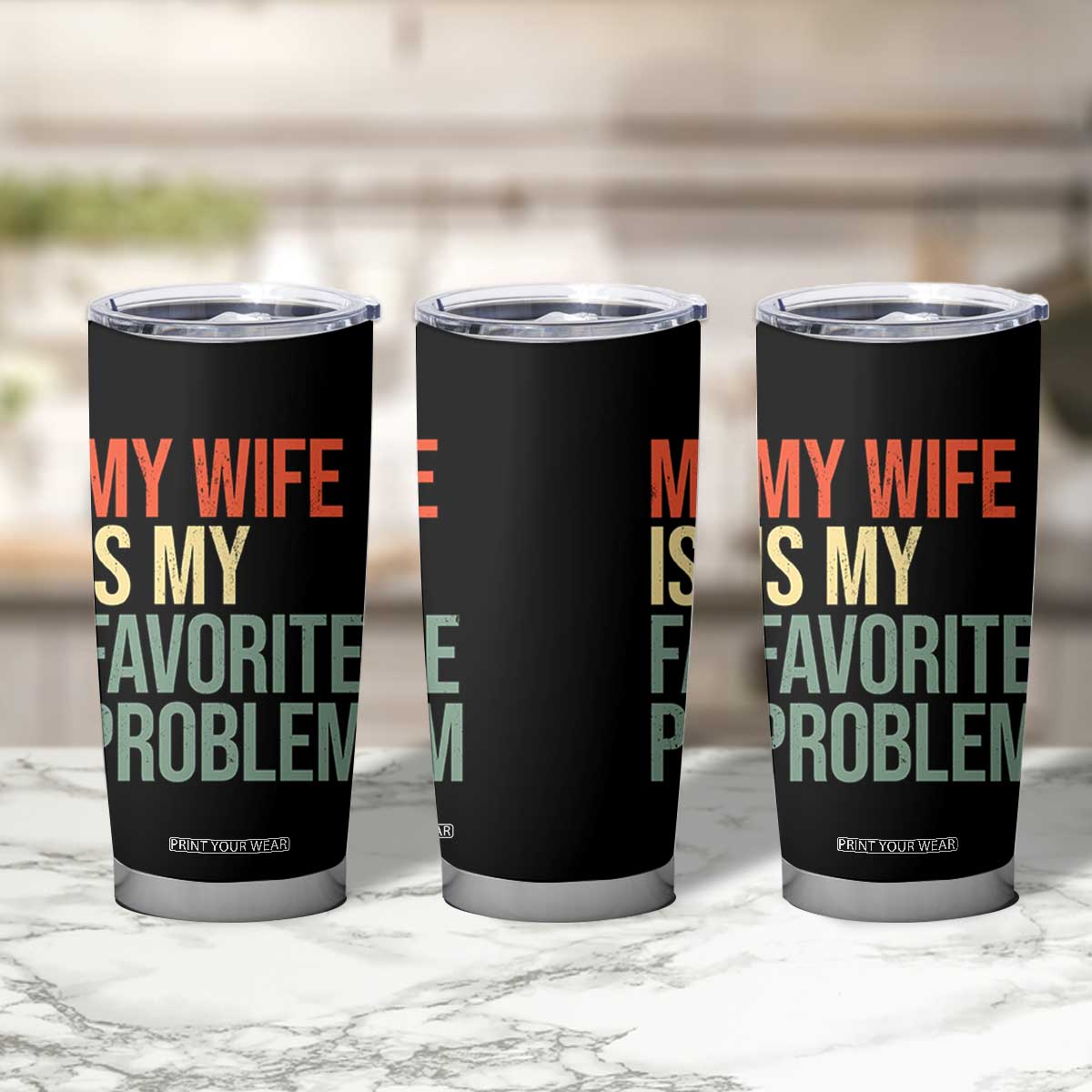 My Wife Is My Favorite Problem Funny Tumbler Cup Retro 70s Husband Graphic