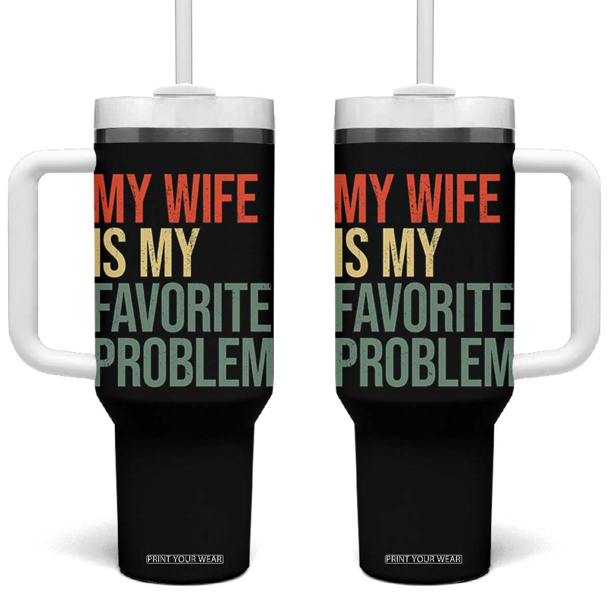 My Wife Is My Favorite Problem Funny Tumbler With Handle Retro 70s Husband Graphic