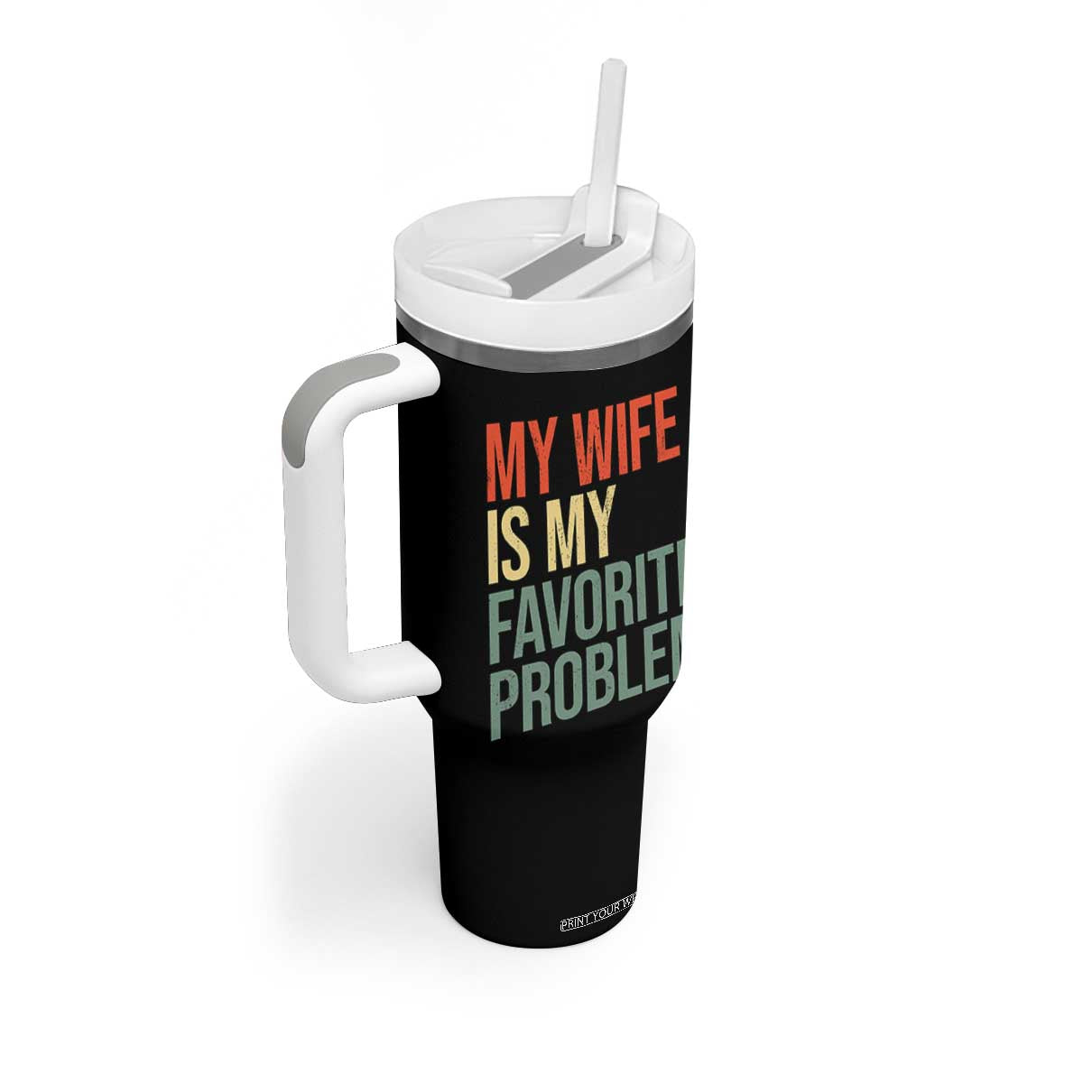 My Wife Is My Favorite Problem Funny Tumbler With Handle Retro 70s Husband Graphic