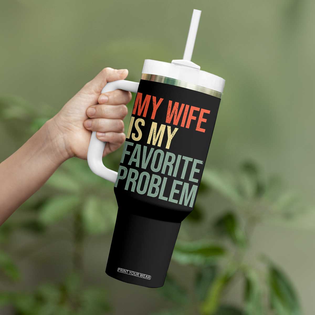 My Wife Is My Favorite Problem Funny Tumbler With Handle Retro 70s Husband Graphic
