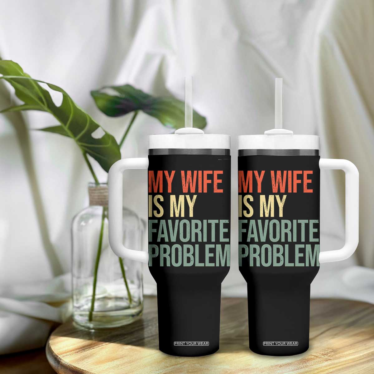 My Wife Is My Favorite Problem Funny Tumbler With Handle Retro 70s Husband Graphic