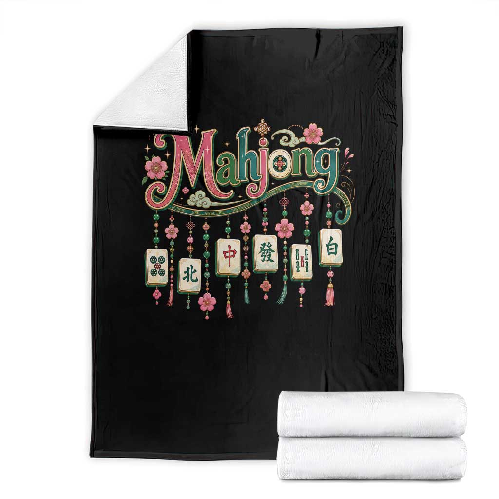 Funny Mahjong Lovers Throw Blanket Funny Mahjong Lovers Chinese Game Floral Vintage Aesthetic Graphic TS10 Black Print Your Wear
