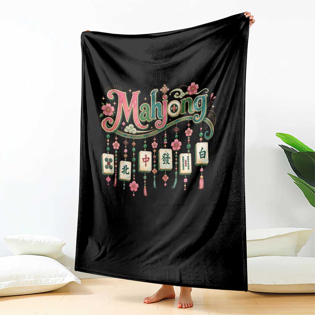 Funny Mahjong Lovers Throw Blanket Funny Mahjong Lovers Chinese Game Floral Vintage Aesthetic Graphic