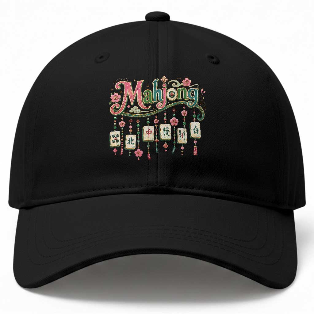 Funny Mahjong Lovers Baseball Cap Funny Mahjong Lovers Chinese Game Floral Vintage Aesthetic Graphic