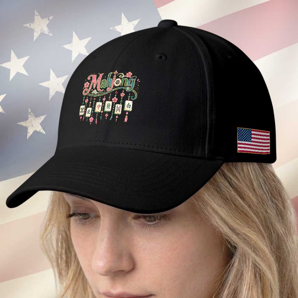 Funny Mahjong Lovers Baseball Cap Funny Mahjong Lovers Chinese Game Floral Vintage Aesthetic Graphic