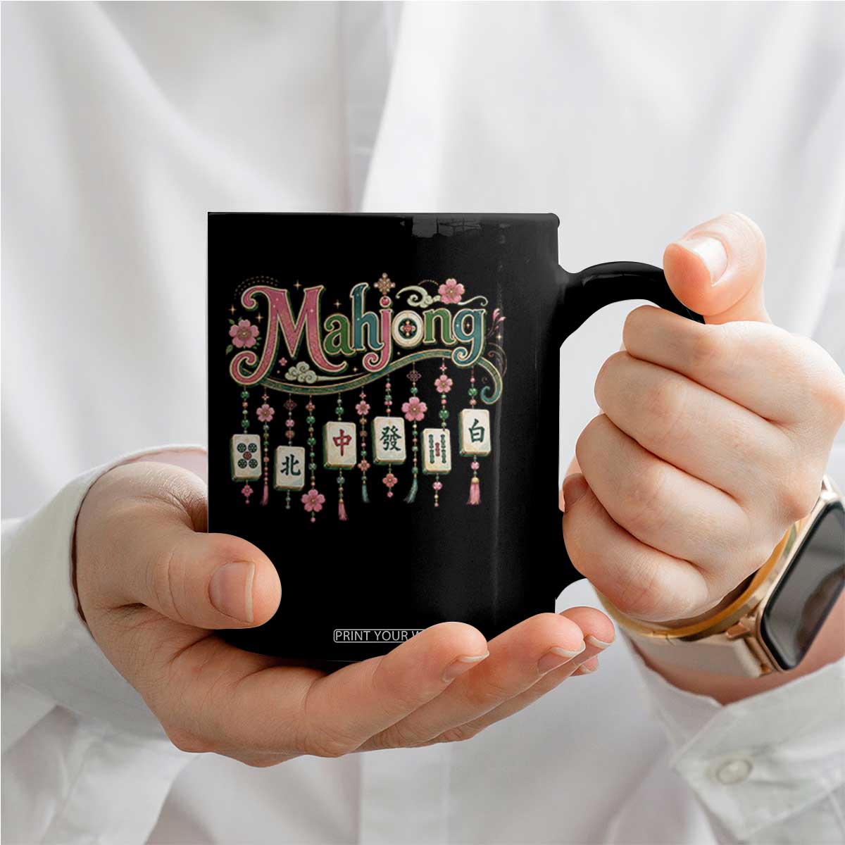 Funny Mahjong Lovers Coffee Mug Funny Mahjong Lovers Chinese Game Floral Vintage Aesthetic Graphic
