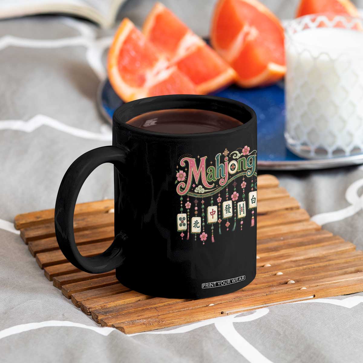 Funny Mahjong Lovers Coffee Mug Funny Mahjong Lovers Chinese Game Floral Vintage Aesthetic Graphic